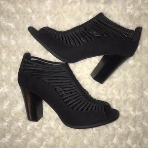 Caged peep toe ankle booties